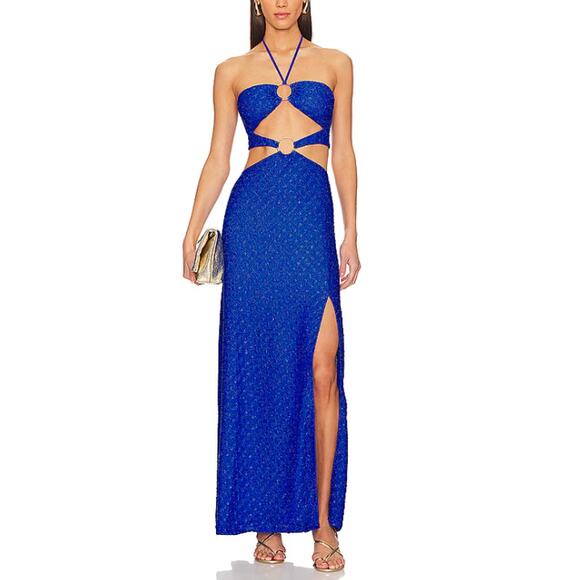 Luli Fama Dresses & Skirts - Luli Fama 'Brilla' Blue Halterneck Double Loop Long Dress Size XS